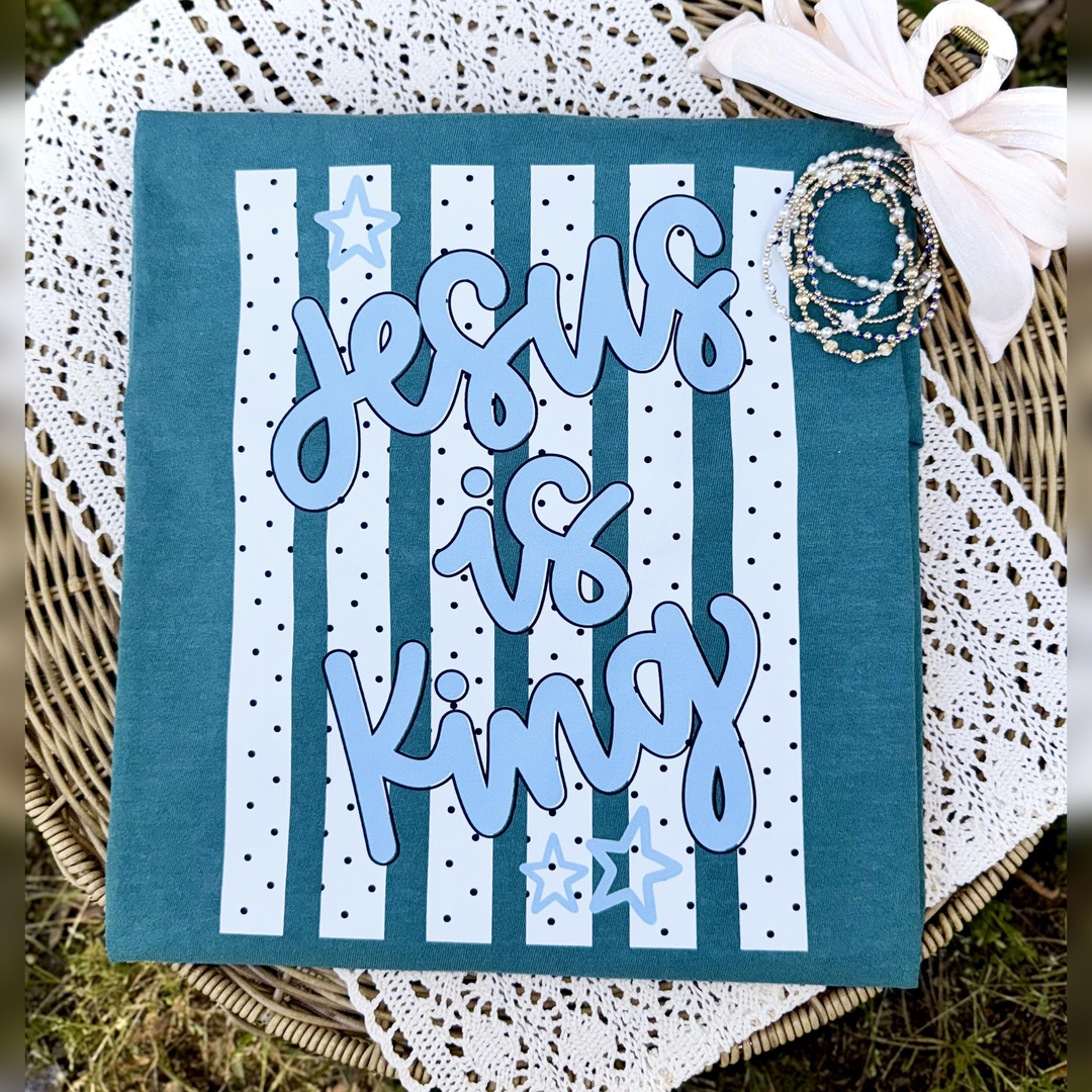 Jesus is King Black and White Dotted Stripes – DTF Transfer – product image