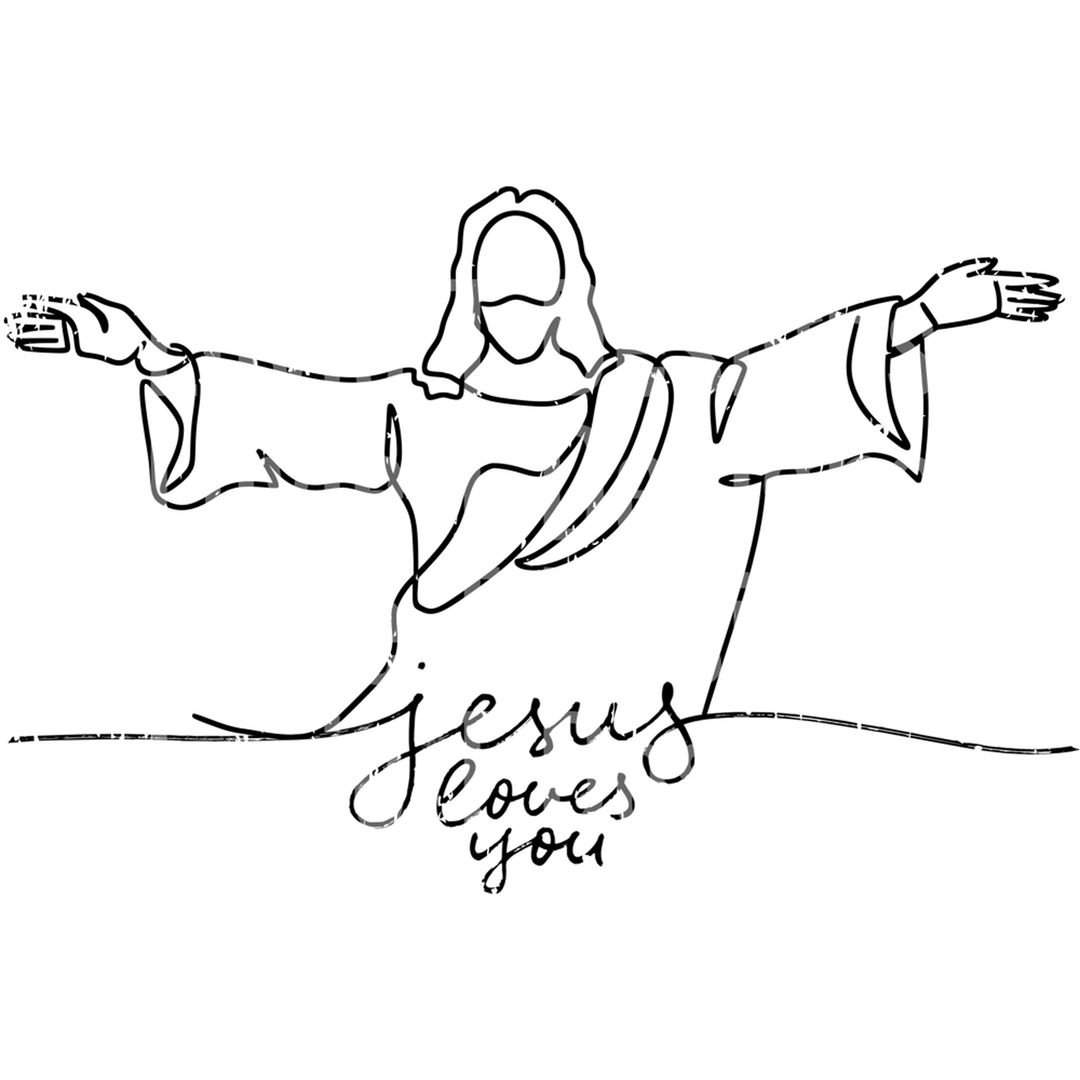 Jesus Loves You Line Art Black – DTF Transfer – product image