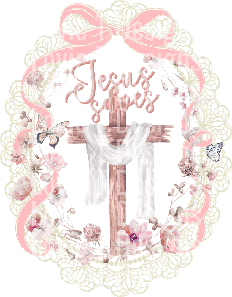 JESUS SAVES  VINTAGE LACE AND WILDFLOWERS