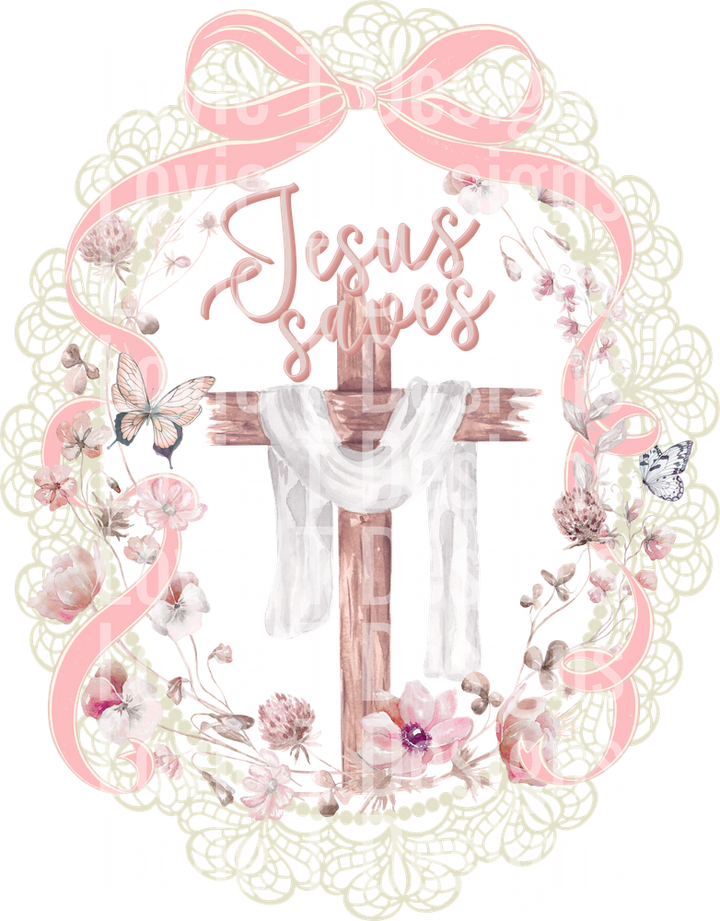 Jesus Saves Vintage Lace DTF transfer design