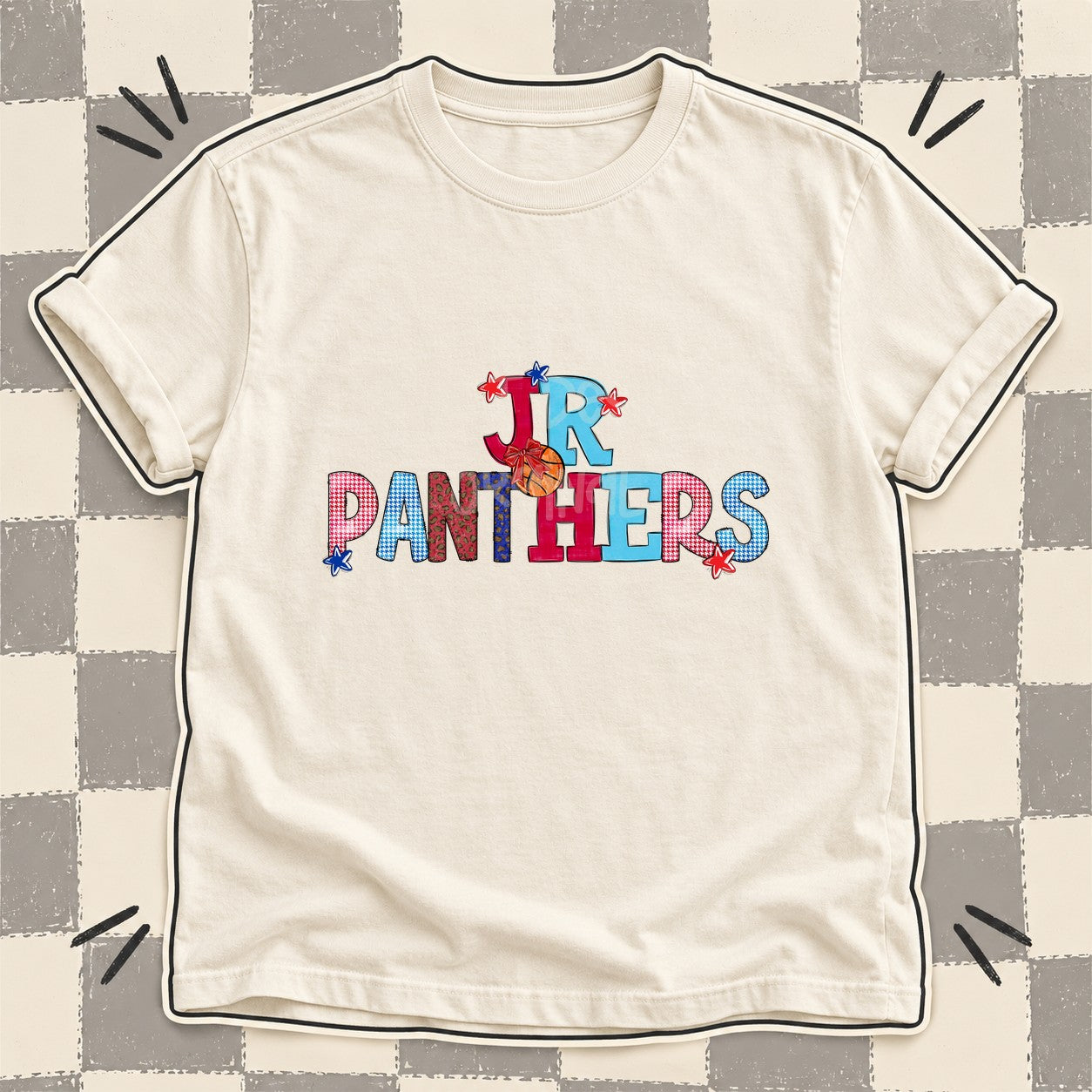 Mixed Doodle Basketball Mascots – Mascot Colors Jr Panthers Red Royal Blue design