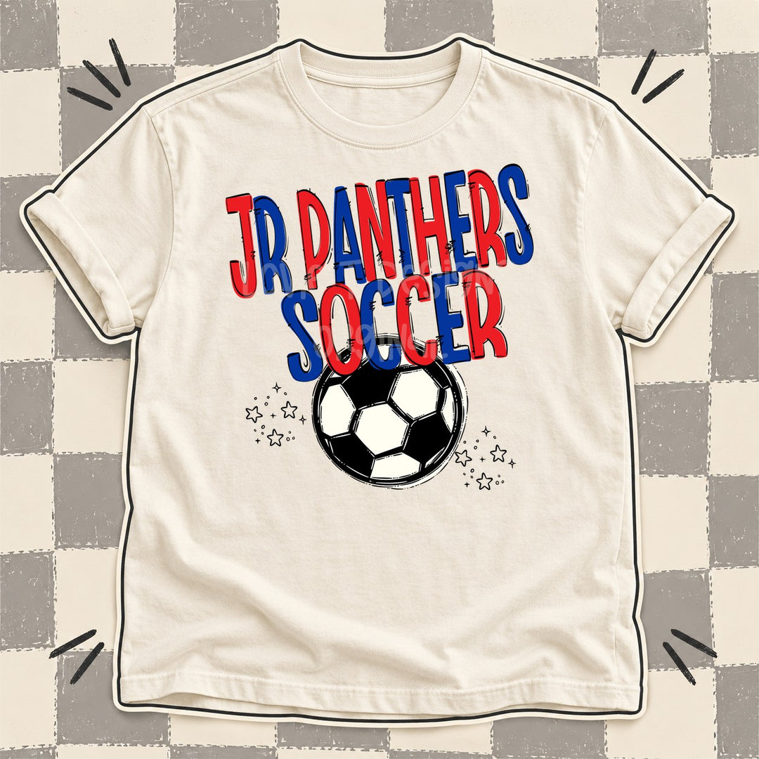 Jr Panthers Red Royal Blue Team Go Soccer Mascots DTF transfer mockup