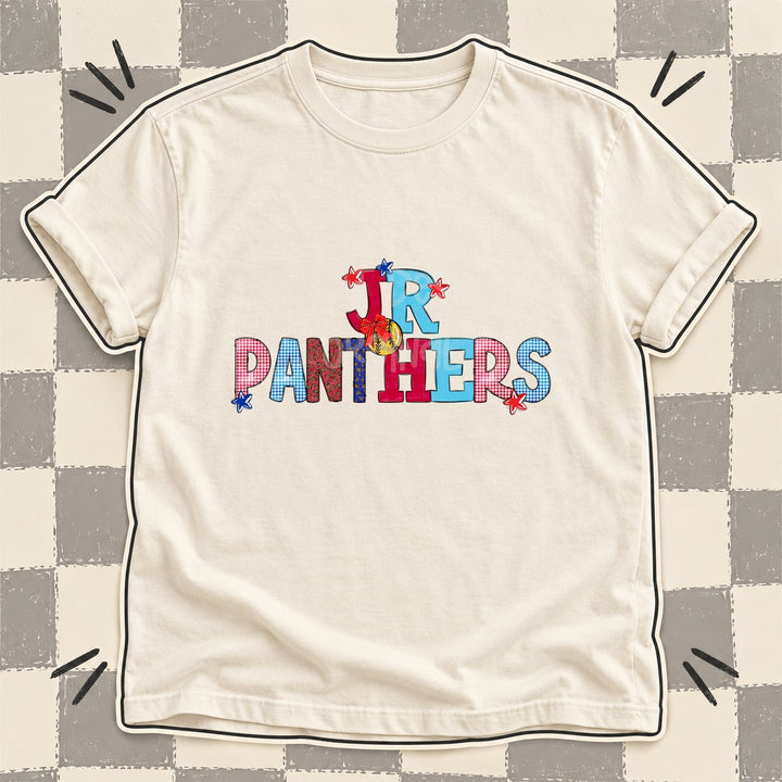 Jr Panthers Red Royal Blue Mixed Doodle Softball Mascots – Mascot Colors DTF transfer mockup
