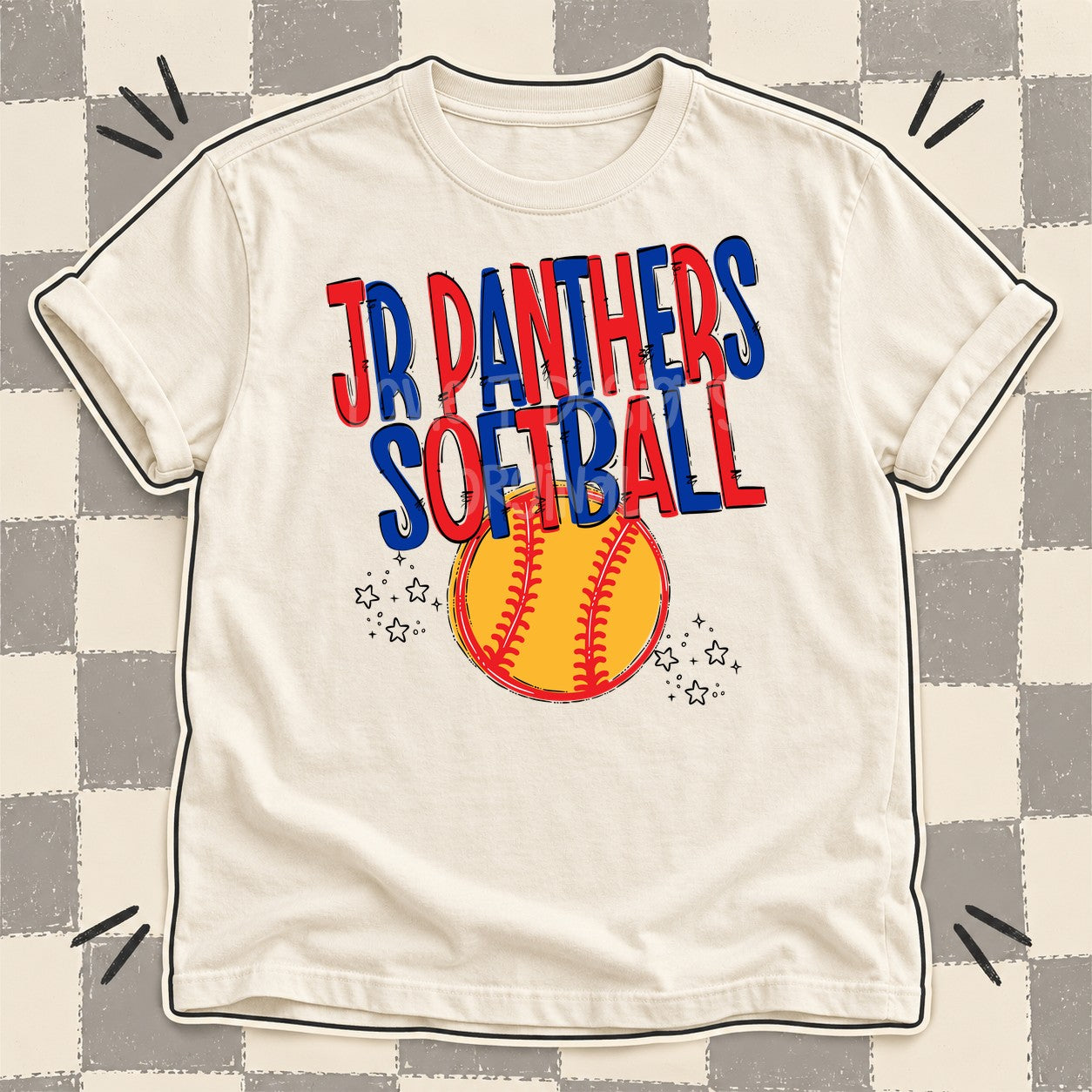 Team Go Softball Mascots Jr Panthers Red Royal Blue design