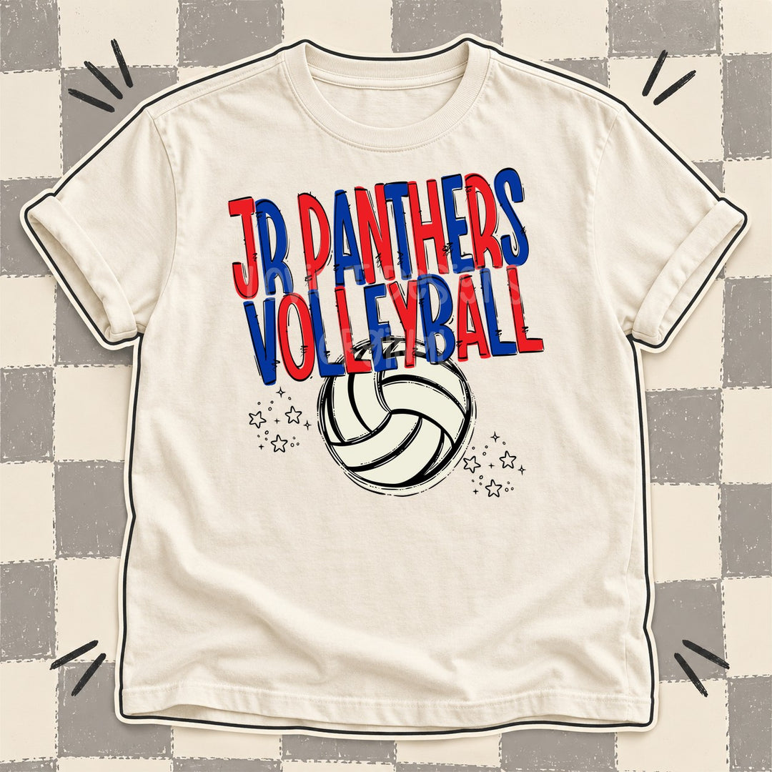 Jr Panthers Red Royal Blue Team Go Volleyball Mascots DTF transfer mockup