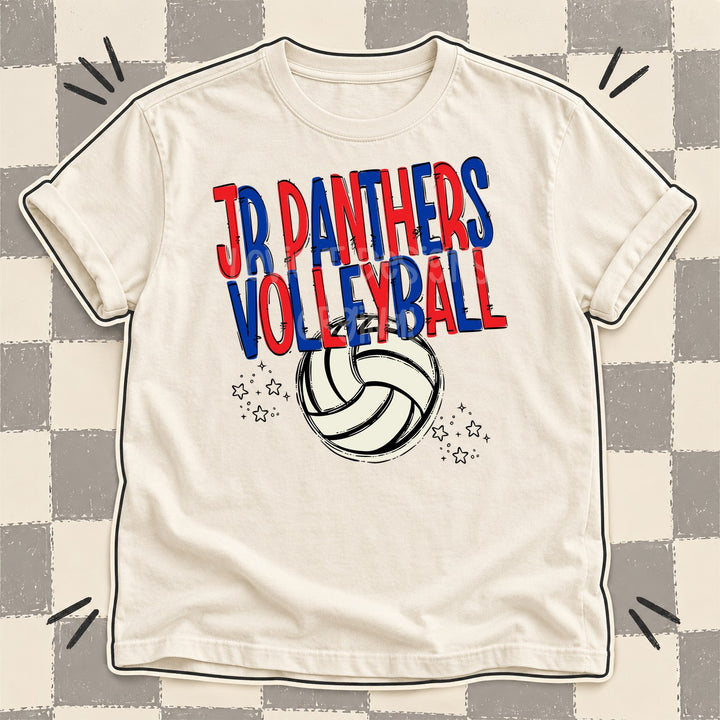 Jr Panthers Red Royal Blue Team Go Volleyball Mascots DTF transfer mockup
