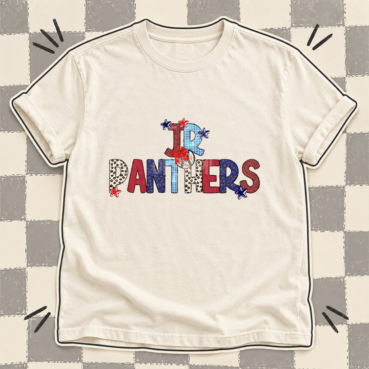 Jr Panthers Mixed Doodle Baseball Mascots – Leopard Red Navy DTF transfer mockup
