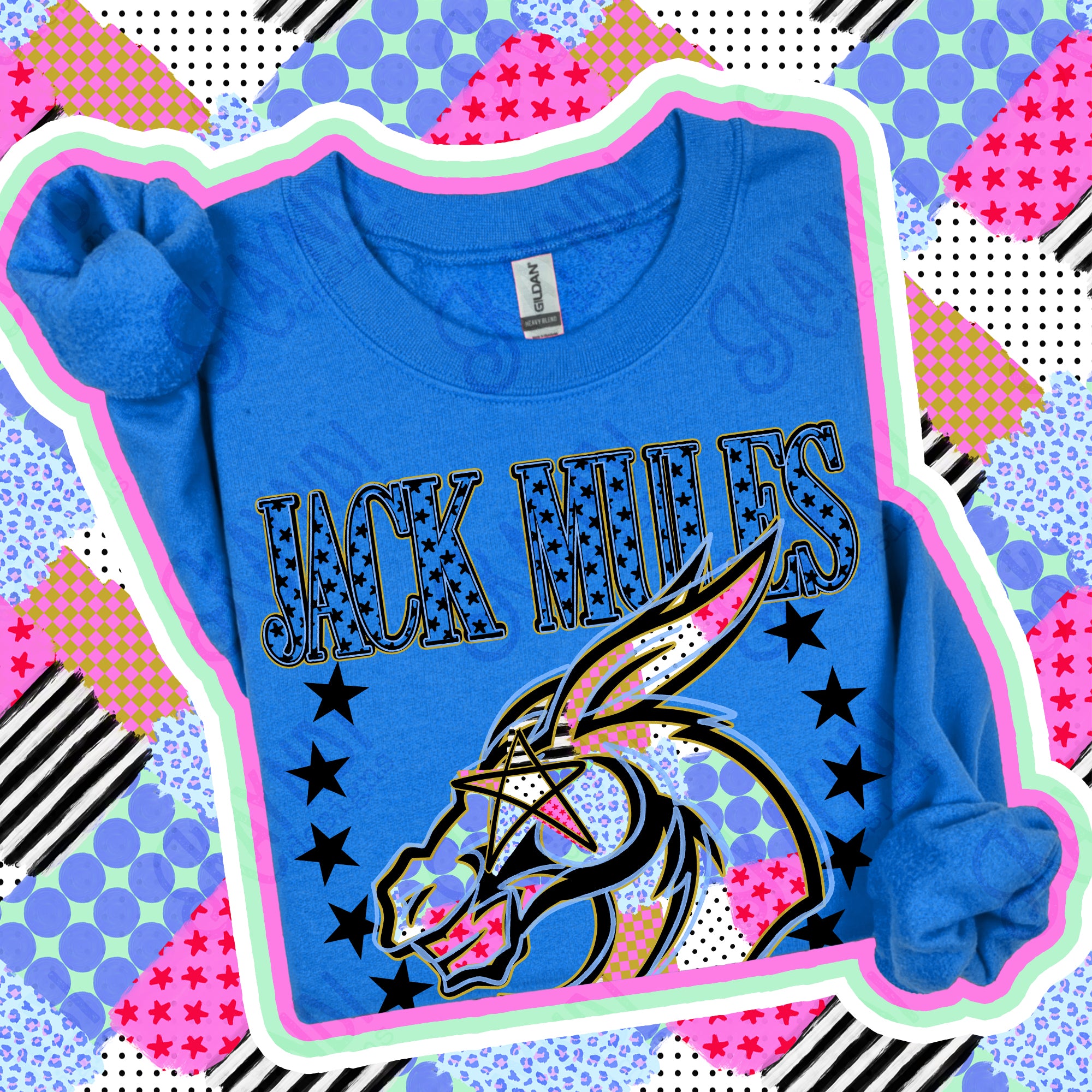 Patchwork Varsity Stars Mascots Jack Mules design