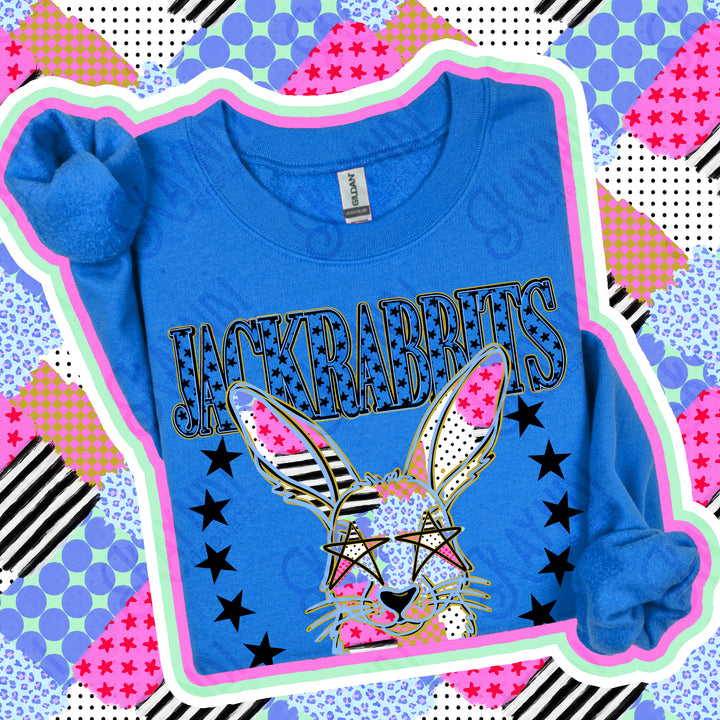 Jackrabbits Patchwork Varsity Stars mascot DTF transfer