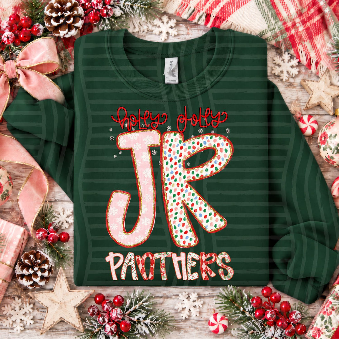 Jr Panthers Holly Jolly Confetti Mascots DTF transfer