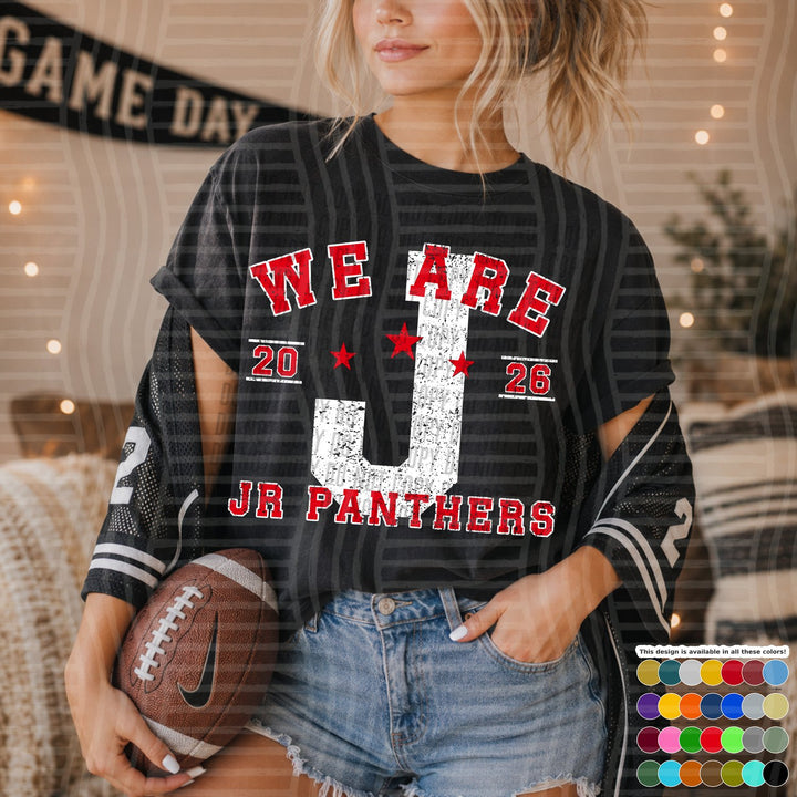 Jr Panthers Varsity Initials White Outline Mascots DTF transfer