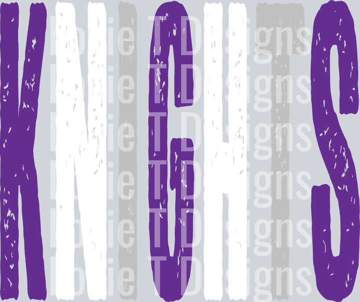 KNIGHTS GRUNGE MASCOT PURPLE WHITE AND SILVER