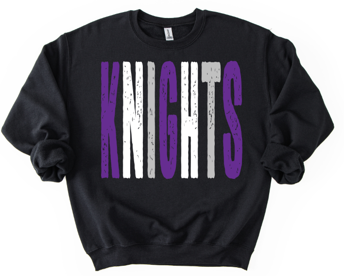 KNIGHTS GRUNGE MASCOT PURPLE WHITE AND SILVER