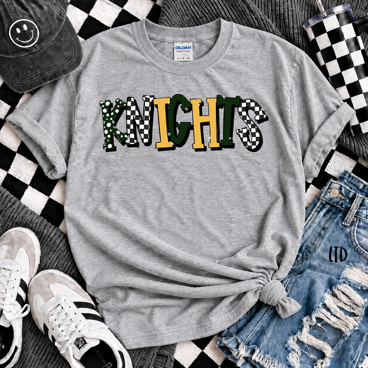 Dot Dot Check Mix Mascots Knights Dark Green Yellow Gold design