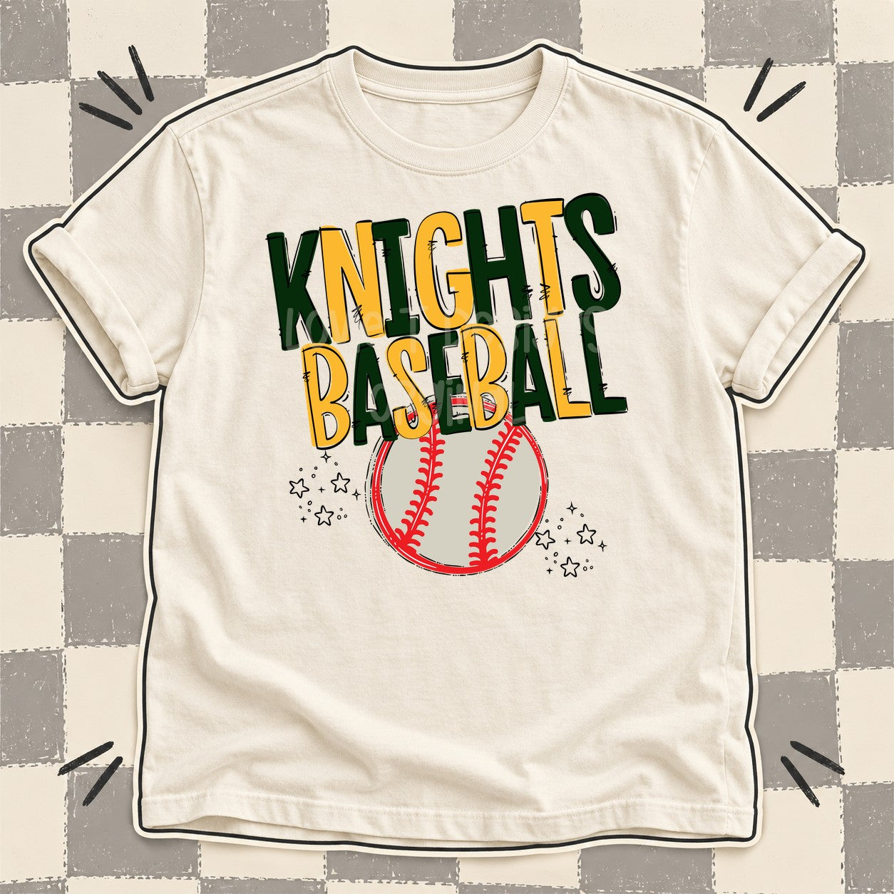 Team Go Baseball Mascots Knights Dark Green Yellow Gold design