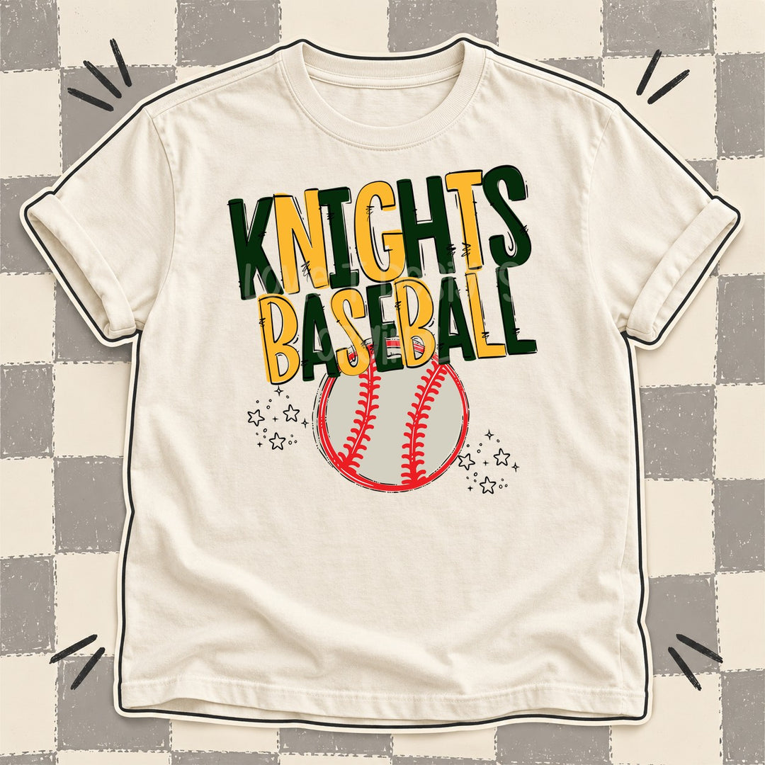 Knights Dark Green Yellow Gold Team Go Baseball Mascots DTF transfer mockup