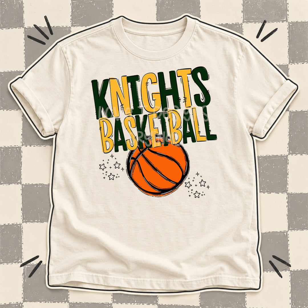 Knights Dark Green Yellow Gold Team Go Basketball Mascots DTF transfer