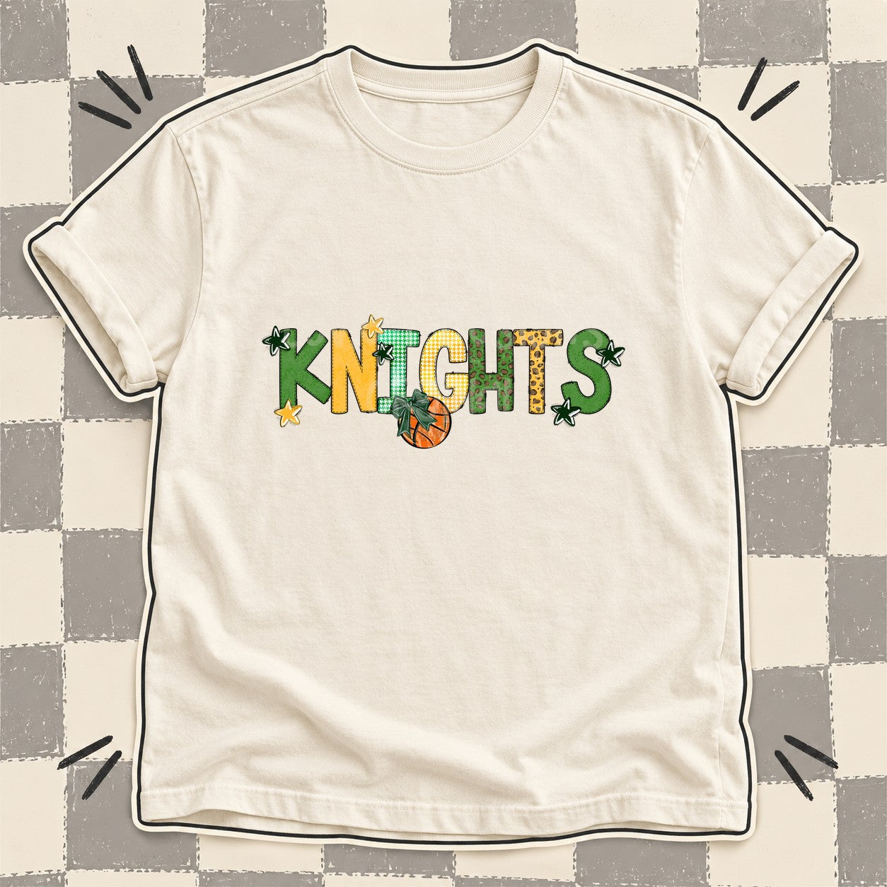 Mixed Doodle Basketball Mascots – Mascot Colors Knights Dark Green Yellow Gold design