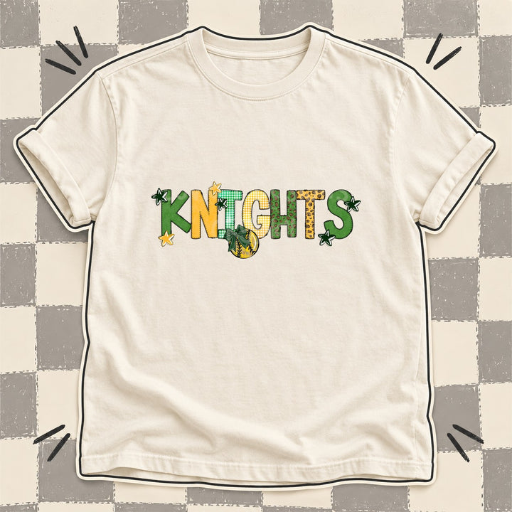Knights Dark Green Yellow Gold Mixed Doodle Softball Mascots – Mascot Colors DTF transfer mockup