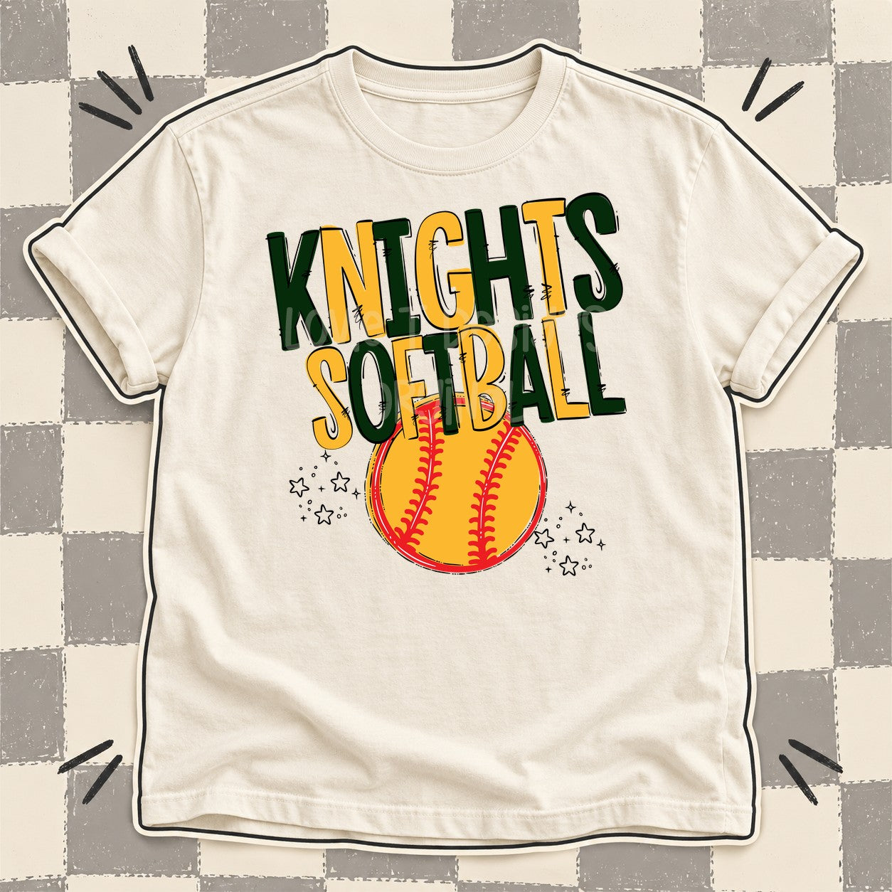 Team Go Softball Mascots Knights Dark Green Yellow Gold design