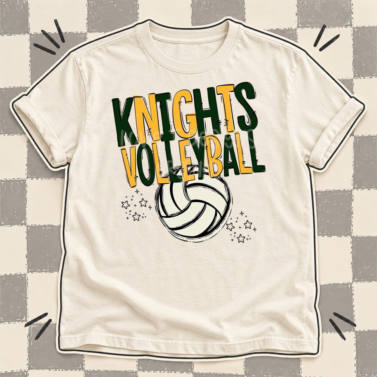 Team Go Volleyball Mascots Knights Dark Green Yellow Gold design