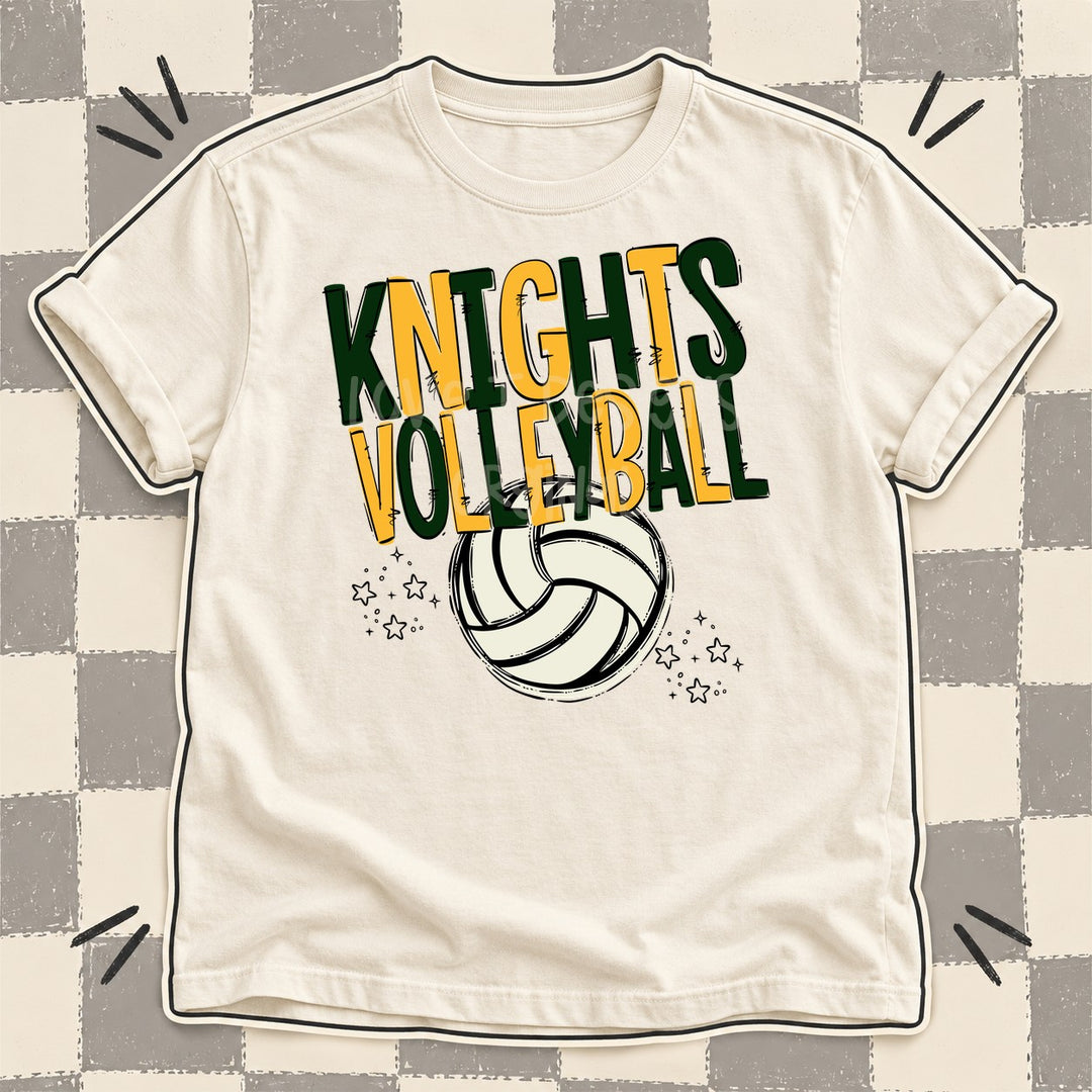 Knights Dark Green Yellow Gold Team Go Volleyball Mascots DTF transfer mockup