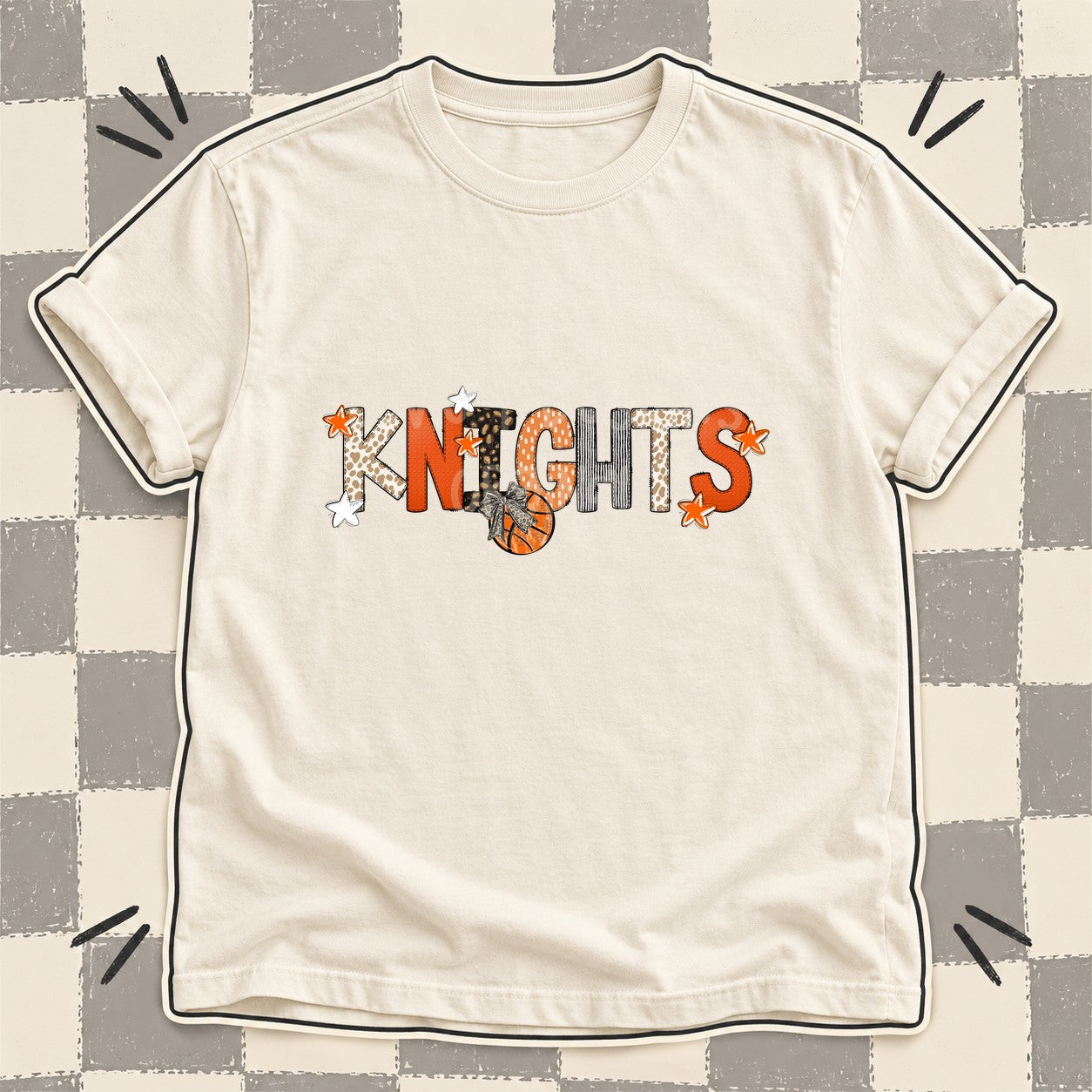 Mixed Doodle Basketball Mascots – Orange and Brown Knights design