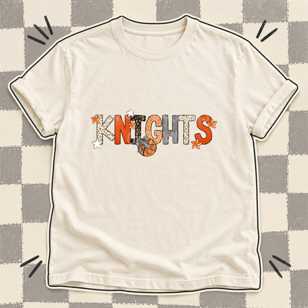 Knights Mixed Doodle Basketball Mascots – Orange and Brown DTF transfer mockup