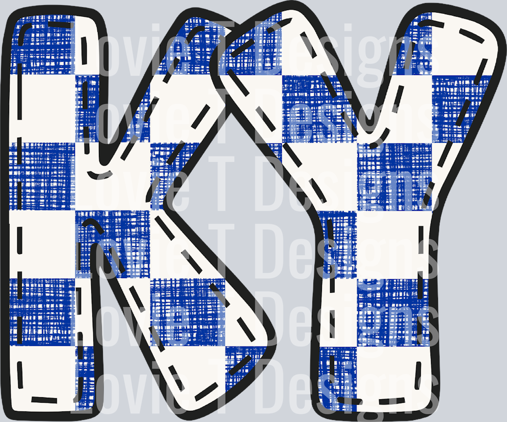 KY Bubble Stitch Distressed Checkers Blue White