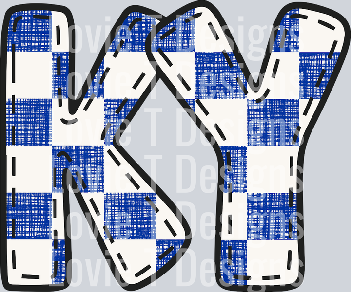 KY Bubble Stitch Distressed Checkers Blue White