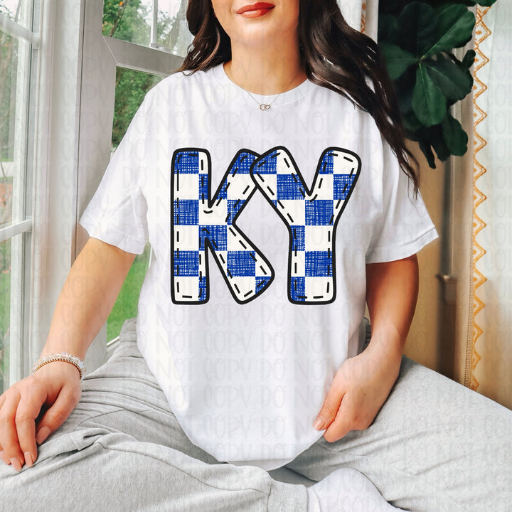 KY BUBBLE STITCH DISTRESSED CHECKERS BLUE WHITE