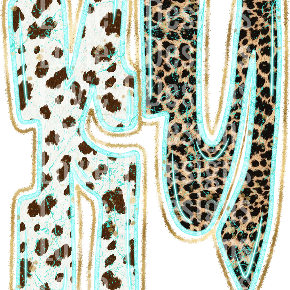 KY Turquoise Glow Gold Foil Western Leopard & Cow Print
