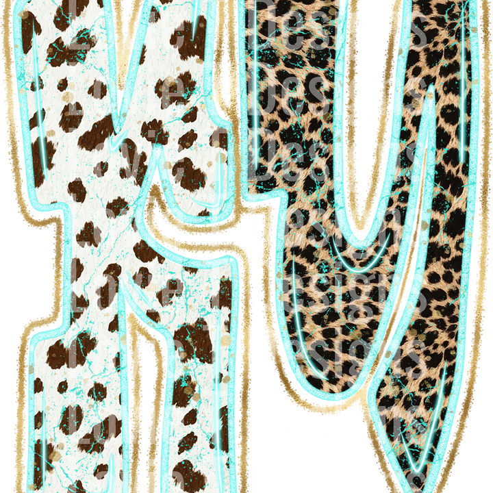 KY Turquoise Glow Gold Foil Western Leopard & Cow Print