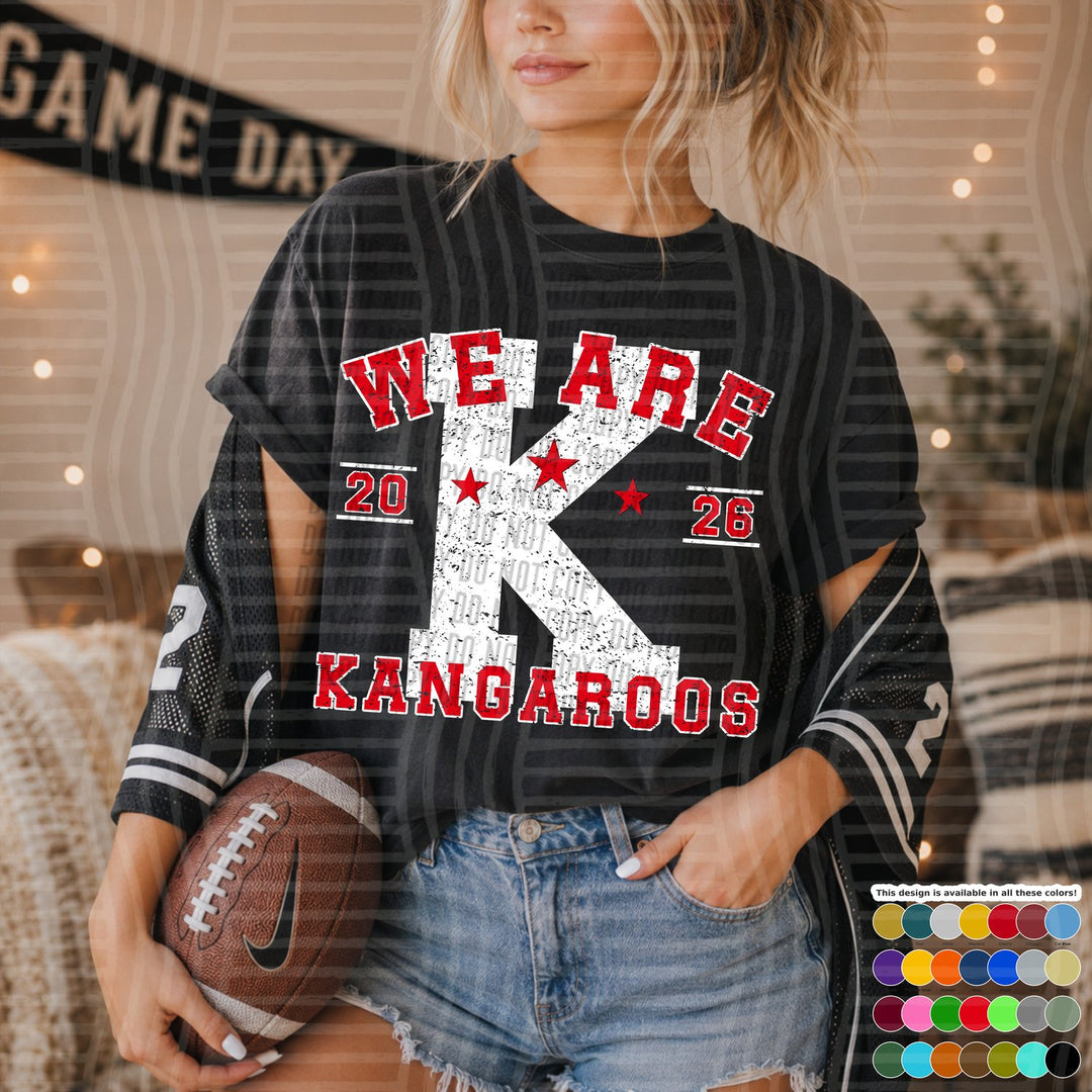 Kangaroos Varsity Initials White Outline Mascots DTF transfer