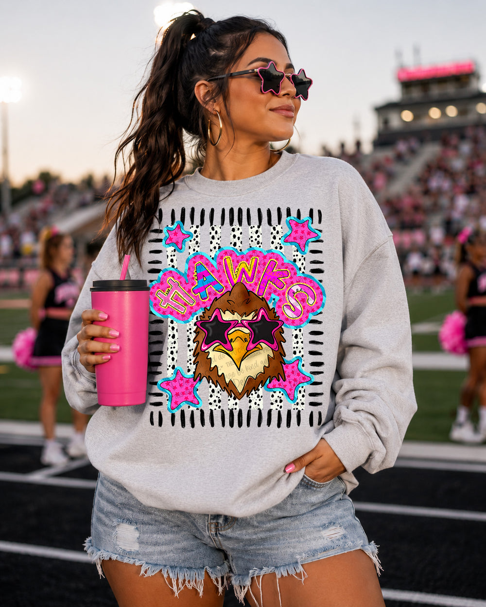 DOODLE STAR SUNGLASSES HAWK mascot DTF transfer design