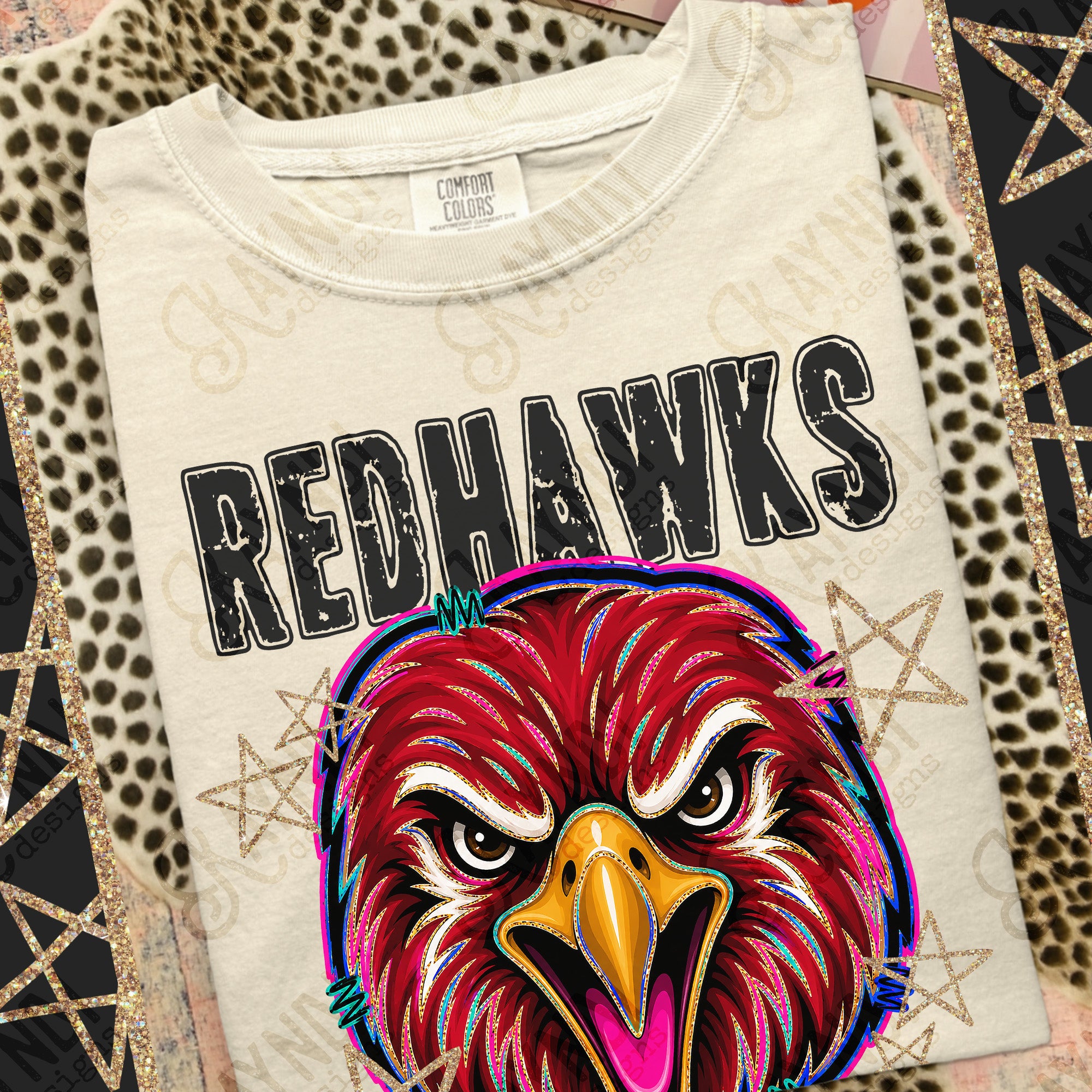 Grunge Varsity Red Hawks mockup