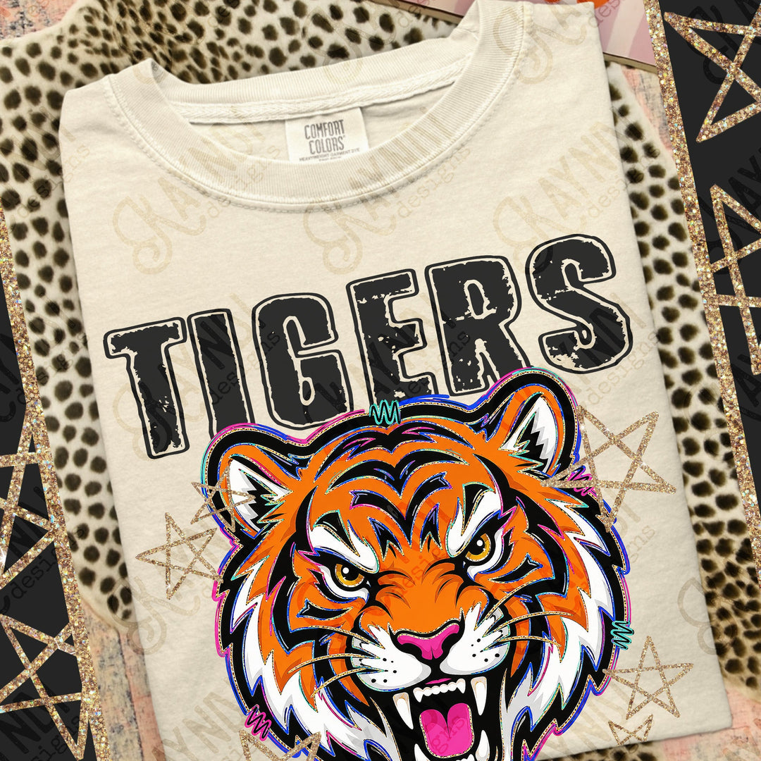 Grunge Varsity Tigers completed tee design