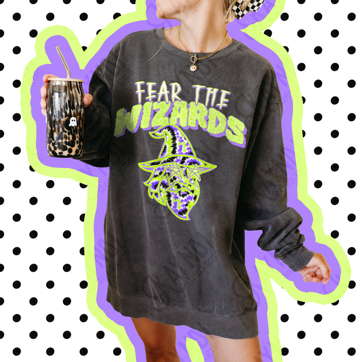 Fear the Wizards DTF transfer pressed on a pepper Comfort Colors tee