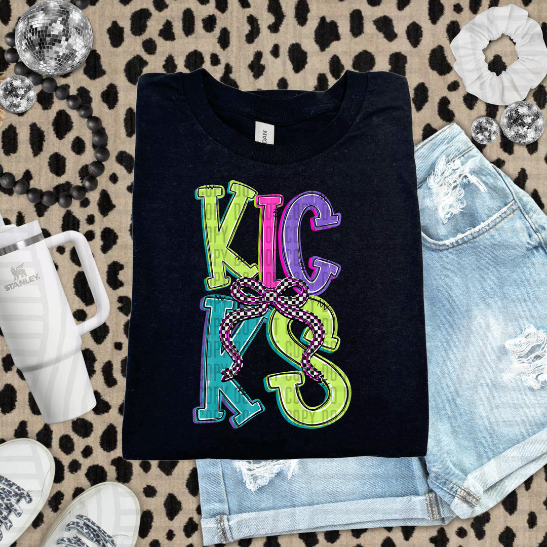 Kicks Checker Neons Stacked mascot DTF transfer