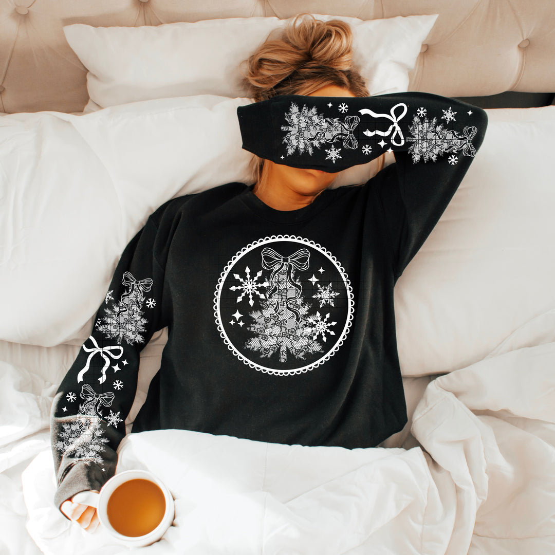 Lace Tree Circle Single Color White DTF transfer design – image 1