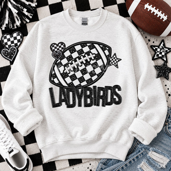 Ladybirds Checkered Football Faux Embroidery mascot DTF transfer