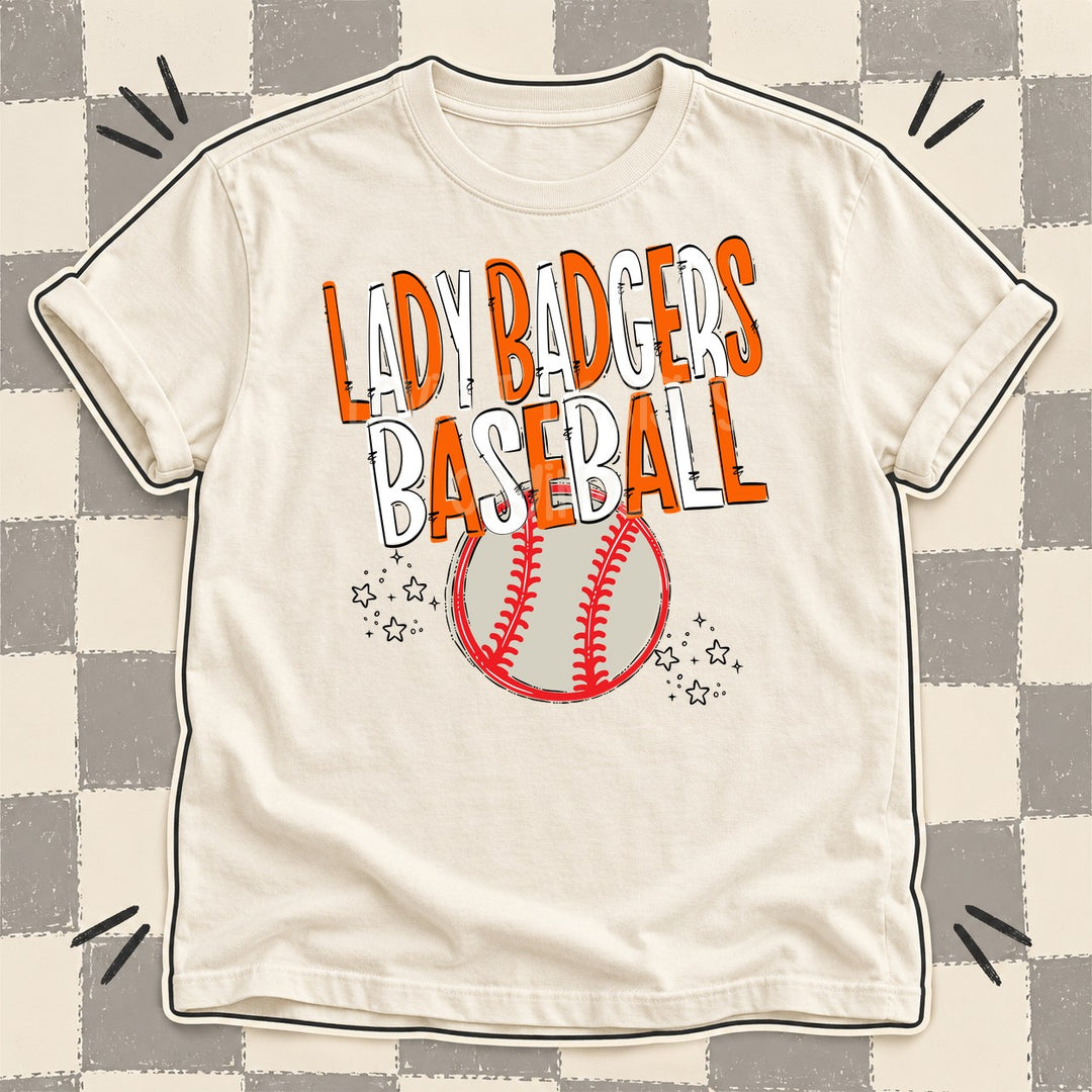 Lady Badgers Orange White Team Go Baseball Mascots DTF transfer mockup