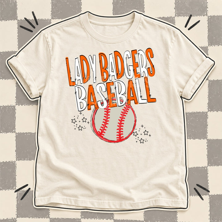 Lady Badgers Orange White Team Go Baseball Mascots DTF transfer mockup