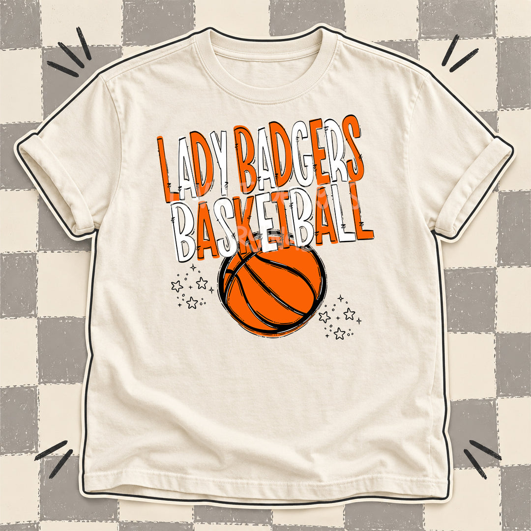 Lady Badgers Orange White Team Go Basketball Mascots DTF transfer