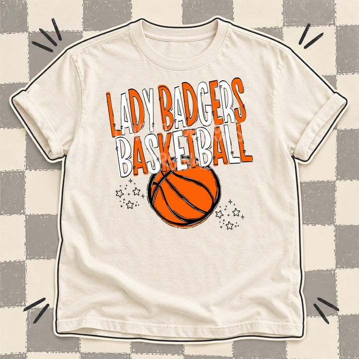 Lady Badgers Orange White Team Go Basketball Mascots DTF transfer