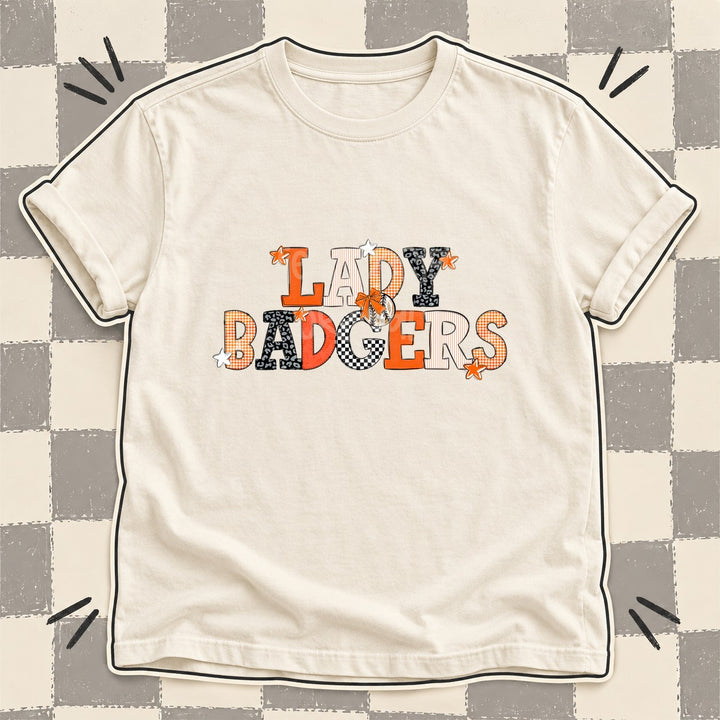 Lady Badgers Orange White Black Mixed Doodle Baseball Mascots – Mascot Colors DTF transfer mockup