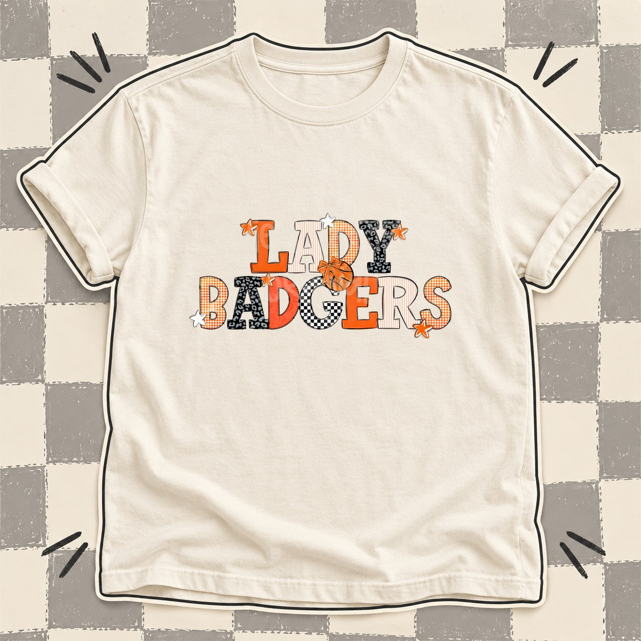 Mixed Doodle Basketball Mascots – Mascot Colors Lady Badgers Orange White Black design