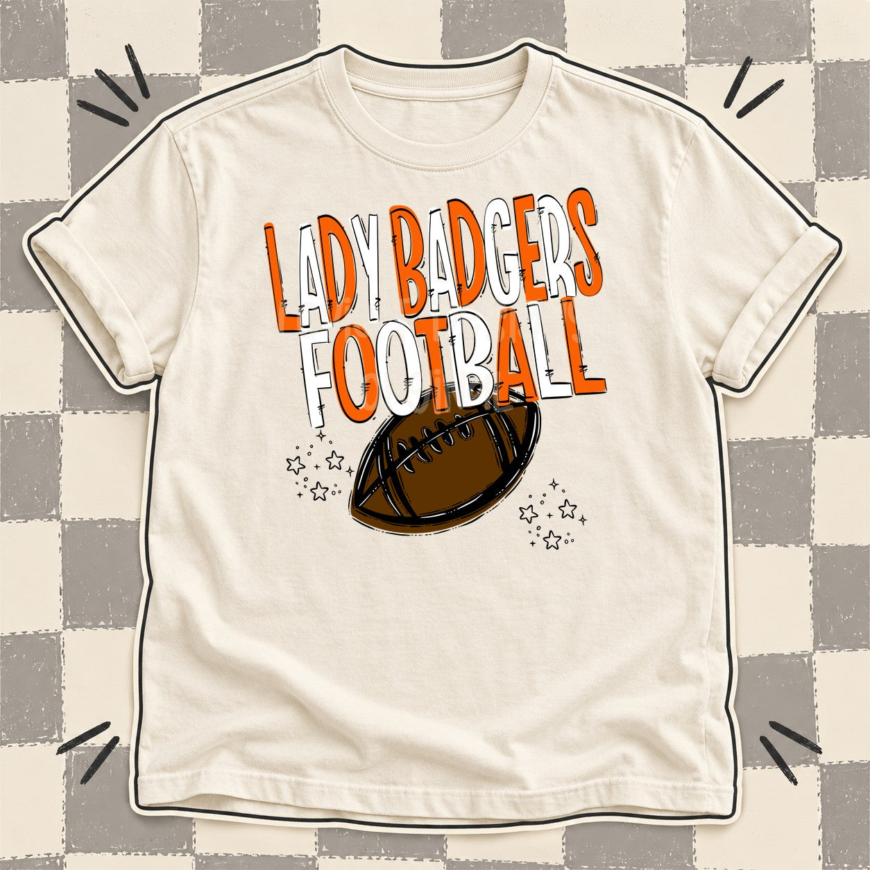 Team Go Football Mascots Lady Badgers Orange White design