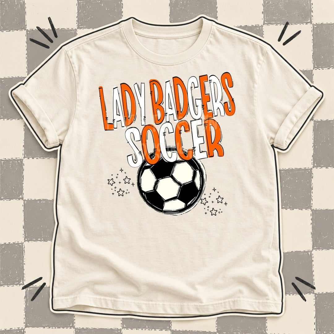 Lady Badgers Orange White Team Go Soccer Mascots DTF transfer mockup