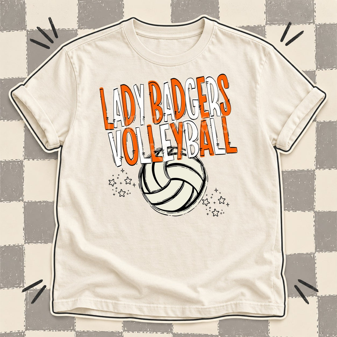 Lady Badgers Orange White Team Go Volleyball Mascots DTF transfer mockup